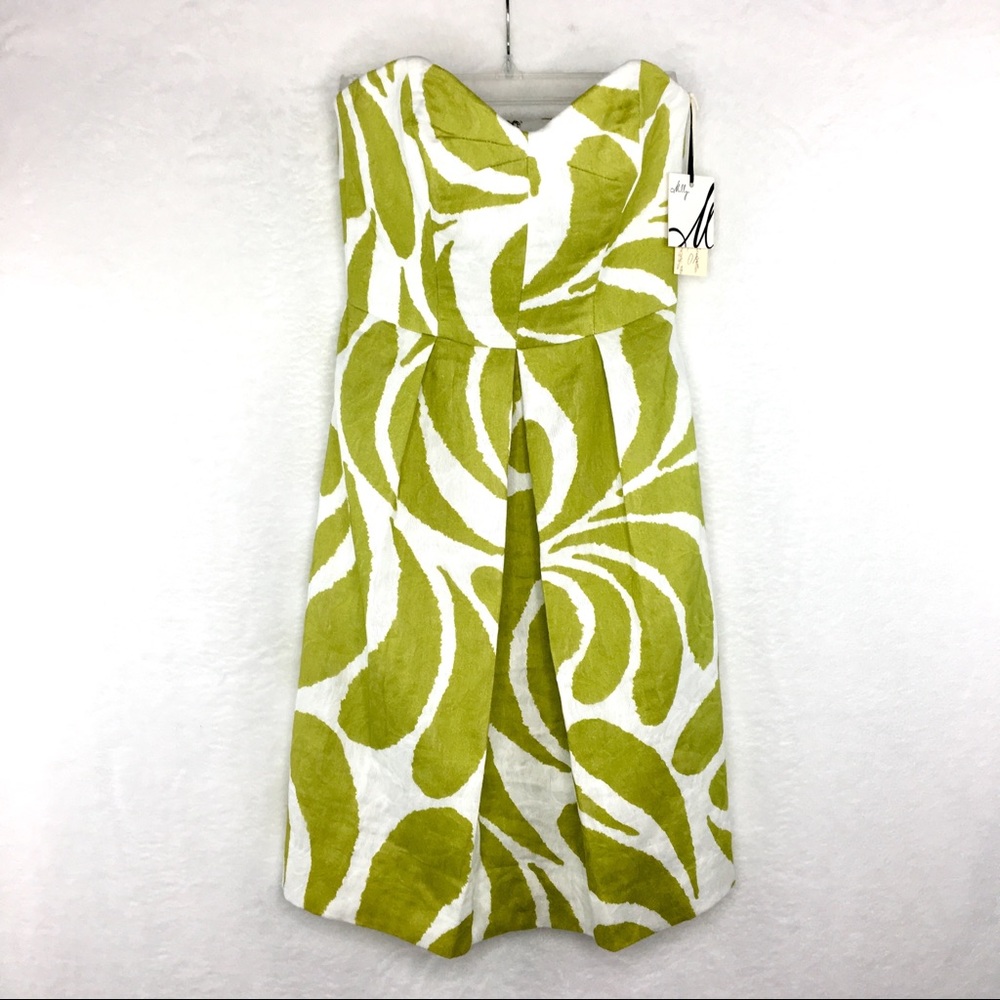 Milly Strapless Dress in Green and White